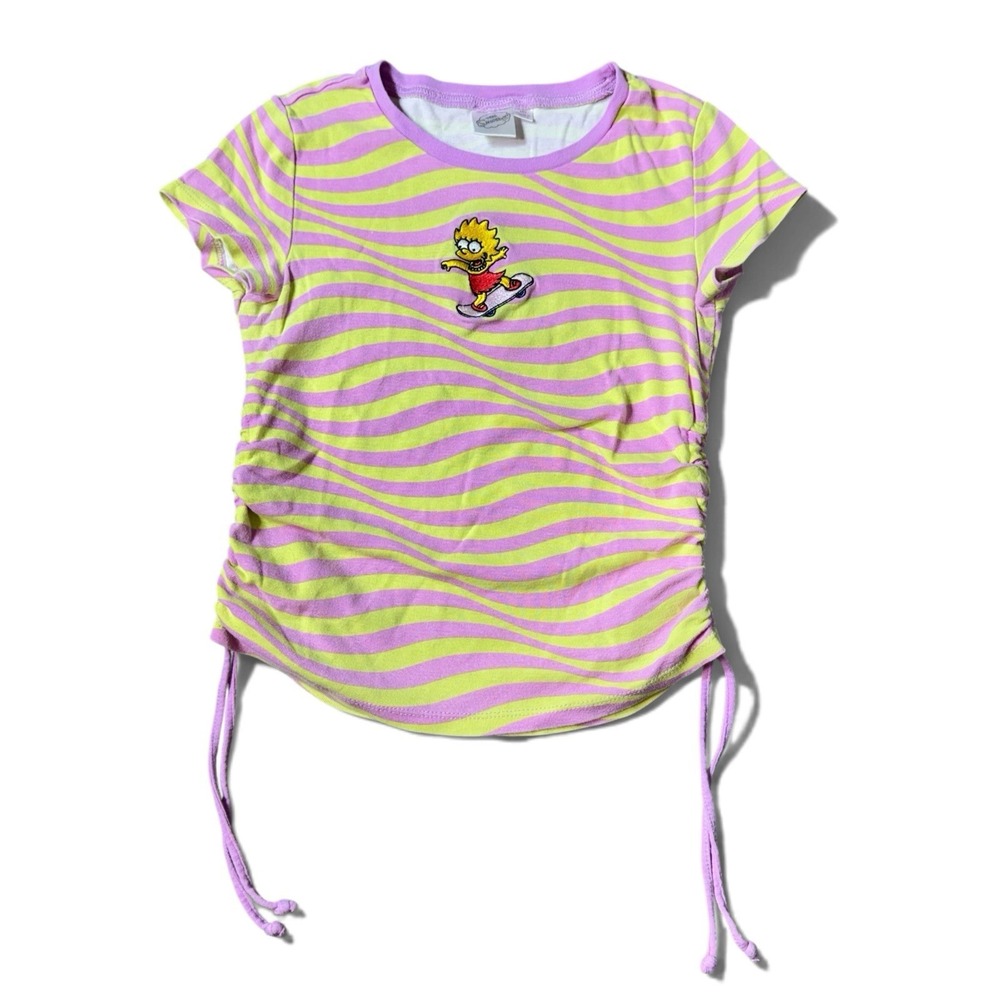 Hot Topic x The Simpsons Womens M Neon Striped Embroidered Y2K Baby Tee Ruched